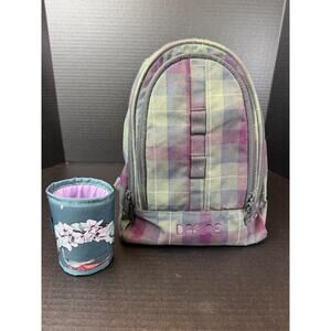DAKINE Green & Purple Plaid 6.5L Mini Backpack Purse and Blue Floral Koozie